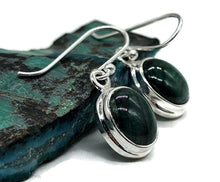 Load image into Gallery viewer, Cabochon Emerald Earrings, May Birthstone, Sterling Silver, Oval Shaped - GemzAustralia 