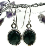 Load image into Gallery viewer, Cabochon Emerald Earrings, May Birthstone, Sterling Silver, Oval Shaped - GemzAustralia 
