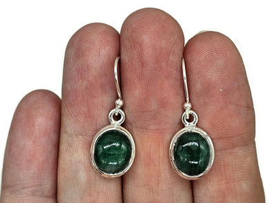 Cabochon Emerald Earrings, May Birthstone, Sterling Silver, Oval Shaped