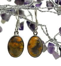 Load image into Gallery viewer, Bumblebee Jasper Earrings, Sterling Silver, Eclipse Jasper, Oval Shape - GemzAustralia 