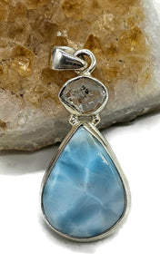 Larimar & Herkimer Diamond Pendant, Dolphin Stone, Stone of Atlantis, Sterling Silver - GemzAustralia 