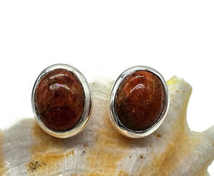 Sponge Coral Studs, Oval Shaped, Sterling Silver, Orange/Red Coral Earrings - GemzAustralia 