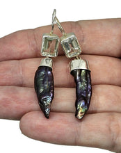 Load image into Gallery viewer, Prasiolite &amp; Black Pearl Earrings, Sterling Silver, August and June Birthstones - GemzAustralia 