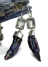 Load image into Gallery viewer, Prasiolite &amp; Black Pearl Earrings, Sterling Silver, August and June Birthstones - GemzAustralia 