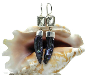 Prasiolite & Black Pearl Earrings, Sterling Silver, August and June Birthstones - GemzAustralia 