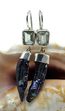 Load image into Gallery viewer, Prasiolite &amp; Black Pearl Earrings, Sterling Silver, August and June Birthstones - GemzAustralia 