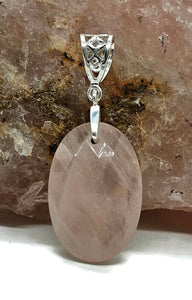 Rose Quartz Pendant, 29 Carats, Sterling Silver, Oval Faceted, Love Stone - GemzAustralia 