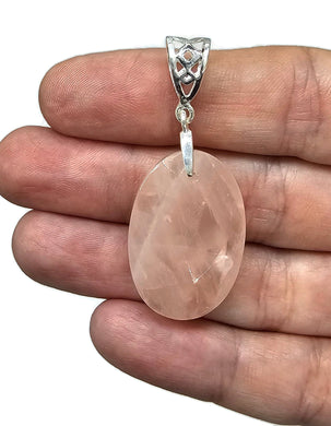 Rose Quartz Pendant, 29 Carats, Sterling Silver, Oval Faceted, Love Stone - GemzAustralia 