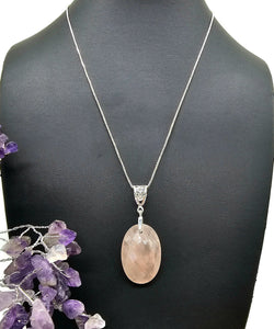 Rose Quartz Pendant, 29 Carats, Sterling Silver, Oval Faceted, Love Stone - GemzAustralia 