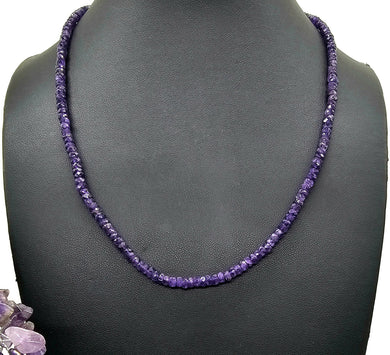 Amethyst Beaded Necklace, Sterling Silver, 47cm - 51cm, February Birthstone - GemzAustralia 