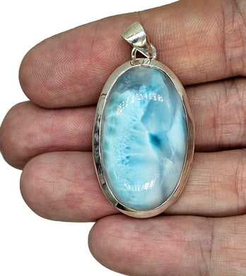 Larimar Pendant, Dolphin Stone, Stone of Atlantis, 925 Sterling Silver, Oval Shaped - GemzAustralia 