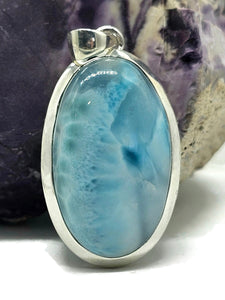 Larimar Pendant, Dolphin Stone, Stone of Atlantis, 925 Sterling Silver, Oval Shaped - GemzAustralia 