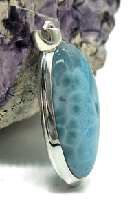 Larimar Pendant, Dolphin Stone, Stone of Atlantis, 925 Sterling Silver, Oval Shaped - GemzAustralia 