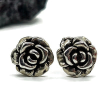 Load image into Gallery viewer, Rose Studs, Sterling Silver, Floral Earrings, Statement Flowers, Love Passion Symbol - GemzAustralia 