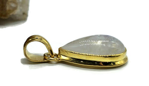 Rainbow Moonstone Pendant, Gold Plated Sterling Silver, Teardrop Shape, Goddess Stone - GemzAustralia 