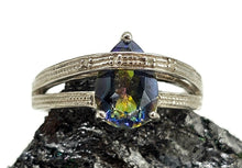 Load image into Gallery viewer, Mystic Topaz Ring, Size O, Sterling Silver, Pear Facet, Blue Purple Green Gemstone - GemzAustralia 