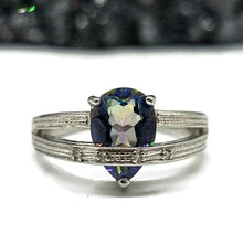 Load image into Gallery viewer, Mystic Topaz Ring, Size O, Sterling Silver, Pear Facet, Blue Purple Green Gemstone - GemzAustralia 