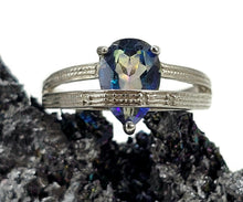 Load image into Gallery viewer, Mystic Topaz Ring, Size O, Sterling Silver, Pear Facet, Blue Purple Green Gemstone - GemzAustralia 