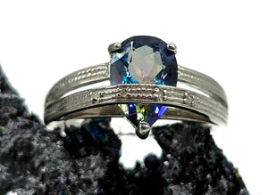 Mystic Topaz Ring, Size O, Sterling Silver, Pear Facet, Blue Purple Green Gemstone - GemzAustralia 