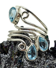 Load image into Gallery viewer, Blue Topaz Wrap Around Ring, Size S, Sterling Silver, December Birthstone, Love Stone - GemzAustralia 