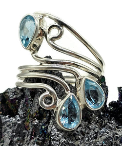 Blue Topaz Wrap Around Ring, Size S, Sterling Silver, December Birthstone, Love Stone - GemzAustralia 