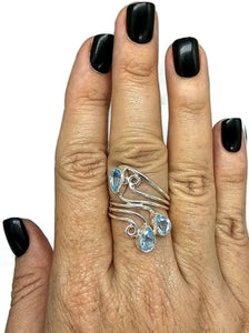 Blue Topaz Wrap Around Ring, Size S, Sterling Silver, December Birthstone, Love Stone - GemzAustralia 