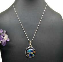 Load image into Gallery viewer, Multi-coloured Dichroic Glass Pendant, Sterling Silver, Round Shaped, Glass Art - GemzAustralia 