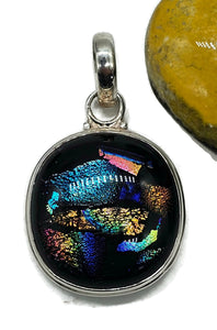 Multi-coloured Dichroic Glass Pendant, Sterling Silver, Round Shaped, Glass Art - GemzAustralia 