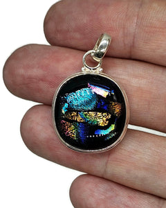 Multi-coloured Dichroic Glass Pendant, Sterling Silver, Round Shaped, Glass Art - GemzAustralia 