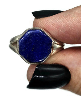 Lapis Ring, Size S, Sterling Silver, Octagon Shape, Protection Gemstone - GemzAustralia 