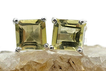 Load image into Gallery viewer, Lemon Quartz Studs, 11.6 carats, Sterling Silver, Square Shaped Earrings, Emerald Faceted - GemzAustralia 