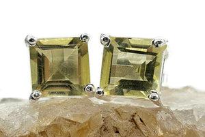 Lemon Quartz Studs, 11.6 carats, Sterling Silver, Square Shaped Earrings, Emerald Faceted - GemzAustralia 