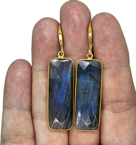Gorgeous Labradorite Earrings, Rectangle Shaped, 18k gold plated Sterling Silver - GemzAustralia 