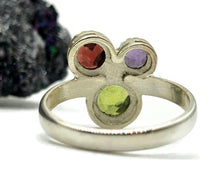 Load image into Gallery viewer, Multi Gemstone Ring, Size O, Sterling Silver, Peridot, Amethyst &amp; Garnet Ring - GemzAustralia 