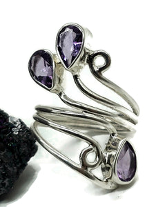 Amethyst Wrap Around Ring, Size N, Sterling Silver, February Birthstone, Three Stone Ring - GemzAustralia 