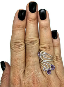 Amethyst Wrap Around Ring, Size N, Sterling Silver, February Birthstone, Three Stone Ring - GemzAustralia 