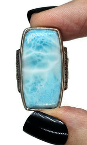 Dolphin Stone Ring, Larimar Ring, Size O, Stone of Atlantis, 925 Sterling Silver - GemzAustralia 