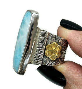 Dolphin Stone Ring, Larimar Ring, Size O, Stone of Atlantis, 925 Sterling Silver - GemzAustralia 