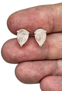 Rose Quartz Studs, Pear Shaped Earrings, Sterling Silver, Cabochon gemstone, Romance - GemzAustralia 