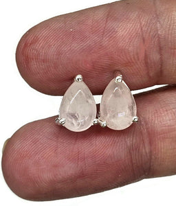 Rose Quartz Studs, Pear Shaped Earrings, Sterling Silver, Cabochon gemstone, Romance - GemzAustralia 