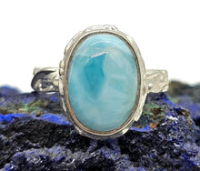 Load image into Gallery viewer, Oval Larimar Ring, Size S, Sterling Silver, Fancy Bezel Set, Stone of Atlantis - GemzAustralia 