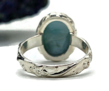 Load image into Gallery viewer, Oval Larimar Ring, Size S, Sterling Silver, Fancy Bezel Set, Stone of Atlantis - GemzAustralia 