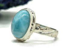 Load image into Gallery viewer, Oval Larimar Ring, Size S, Sterling Silver, Fancy Bezel Set, Stone of Atlantis - GemzAustralia 