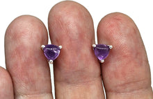 Load image into Gallery viewer, Amethyst Studs, Sterling Silver, Triangle Cabochons, Solitaire studs, Prong Set Earrings - GemzAustralia 