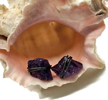 Load image into Gallery viewer, Raw Amethyst Studs, Oxidized Sterling Silver, February Birthstone, Rough Amethyst - GemzAustralia 