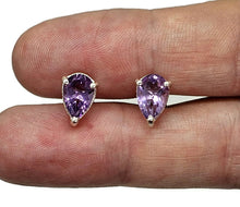 Load image into Gallery viewer, Teardrop Amethyst Studs, 5.5 carats, Sterling Silver, Pear Faceted, Solitaire studs - GemzAustralia 