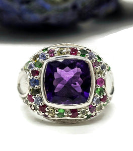Amethyst, Tsavorite, Ruby, Blue Sapphire, Pink Sapphire & Yellow Sapphire Ring, size P - GemzAustralia 
