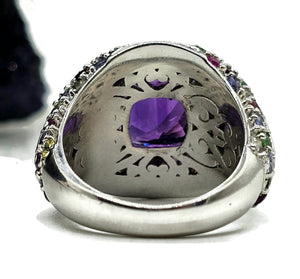 Amethyst, Tsavorite, Ruby, Blue Sapphire, Pink Sapphire & Yellow Sapphire Ring, size P - GemzAustralia 