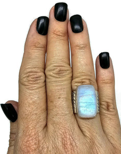 Two Tone Rainbow Moonstone Ring, Size O, Sterling Silver, Floral Design - GemzAustralia 