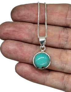 Round Turquoise Pendant, Sterling Silver, December Birthstone, Blue Turquoise - GemzAustralia 